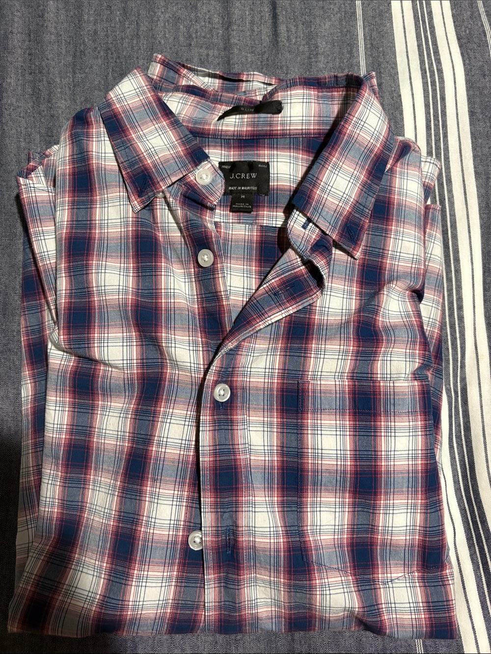 J. Crew Men’s Blue and Red Plaid Button-Down Shirt